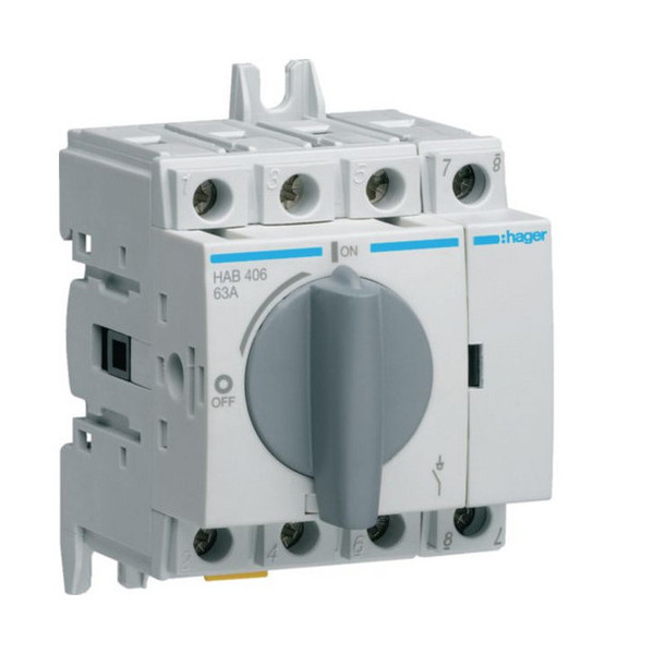 Hager HAB406 Lasttrennschalter 4polig 63A für Hutschiene oder Montageplatte