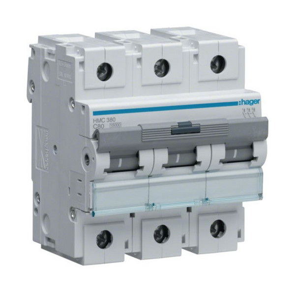 Hager HMC380 Leitungsschutzschalter 3 polig 15kA C-Charakteristik 80A 4.5 Module