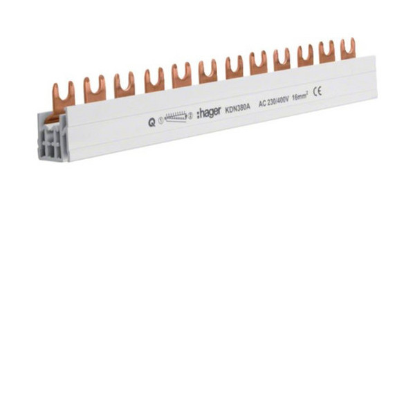 Hager KDN380A Phasenschiene 3 polig mit Gabelanschluss 16mm² 80A 12 Module