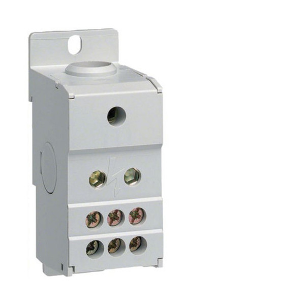 Hager KJ02C Verteilerblock, 160A, 1polig, 1x10-70²/ 6x2, 5-16²/ 1xFlachkupfer 16x5mm seitl.