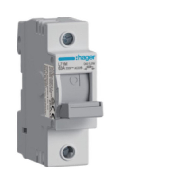 Hager L71M Lasttrennschalter für Sicherungen D02 E18 63A AC400V 1polig Hutschiene