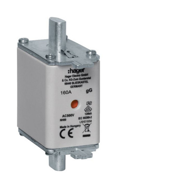 Hager LNH0160M NH-Sicherungseinsatz NH00 gG 500V 160A Kombi-Melder mit Metall-Grifflasche