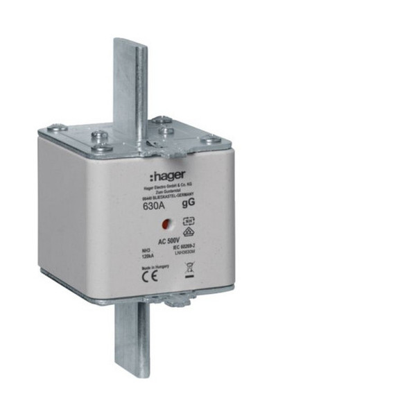 Hager LNH3630M NH-Sicherungseinsatz NH3 gG AC500V 630A Kombi-Melder mit Metall-Grifflasche
