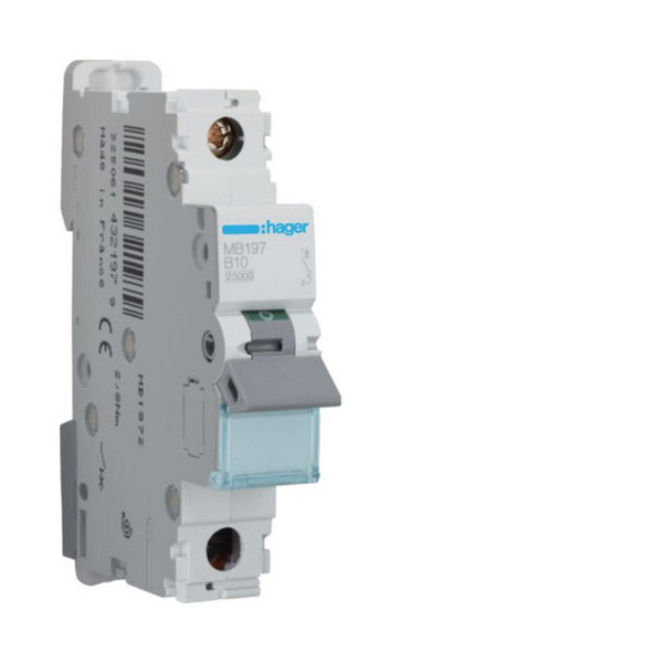 Hager MB197 Leitungsschutzschalter 1-polig 25kA 10A B-Charakteristik 1 Modul ÜKA