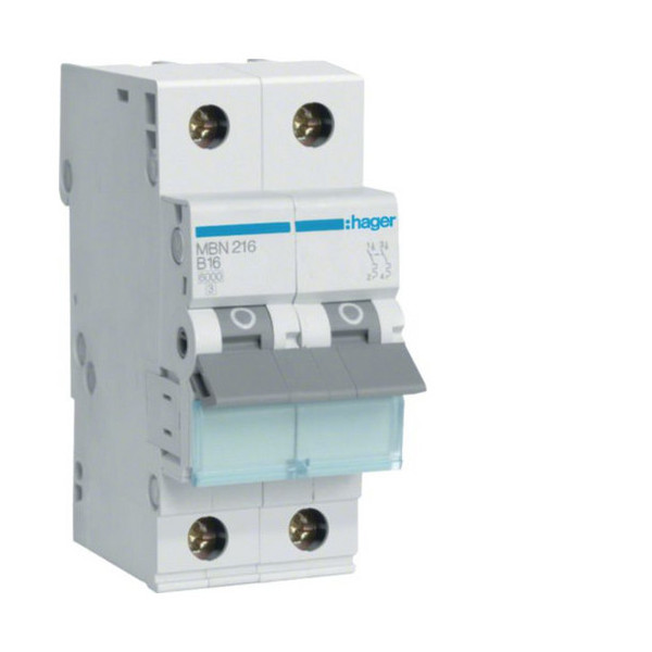 Hager MBN216 Leitungsschutzschalter 2 polig 6kA B-Charakteristik 16A 2 Module