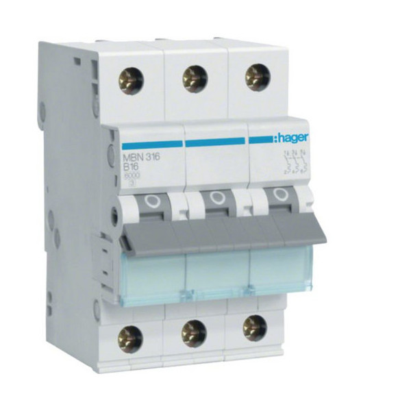 Hager MBN316 Leitungsschutzschalter 3 polig 6kA B-Charakteristik 16A 3 Module