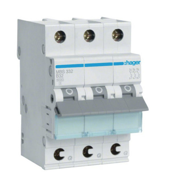 Hager MBS332 Leitungsschutzschalter 3 polig 6kA B-Charakteristik 32A QuickConnect 3 Module