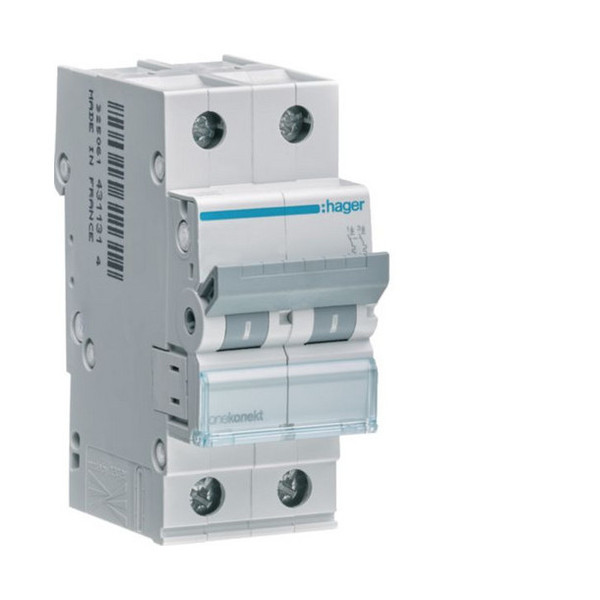Hager MCN202 Leitungsschutzschalter 2 polig 6kA C-Charakteristik 2A 2 Module