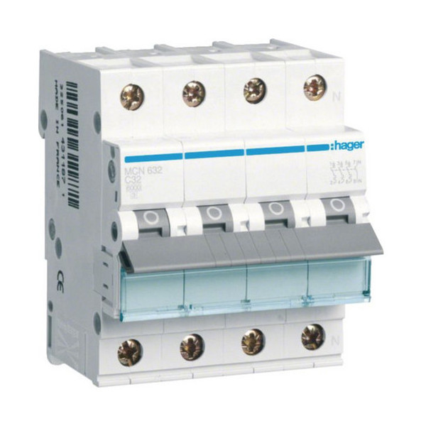 Hager MCN632 Leitungsschutzschalter 3PN 6kA C-Charakteristik 32A 4 Module