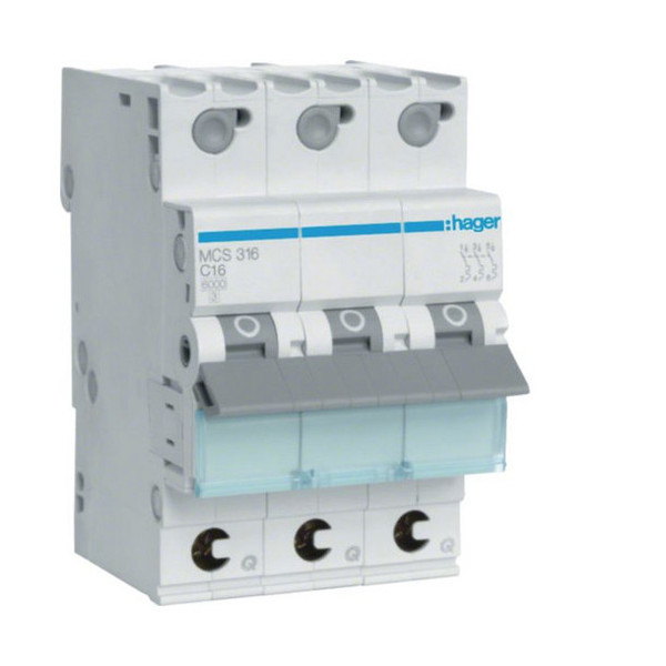 Hager MCS316 Leitungsschutzschalter 3 polig 6kA C-Charakteristik 16A Quick Connect 3 Module