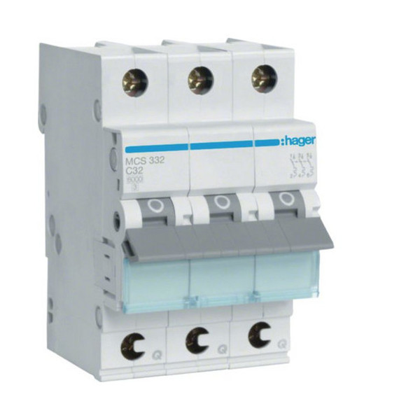 Hager MCS332 Leitungsschutzschalter 3 polig 6kA C-Charakteristik 32A QuickConnect 3 Module