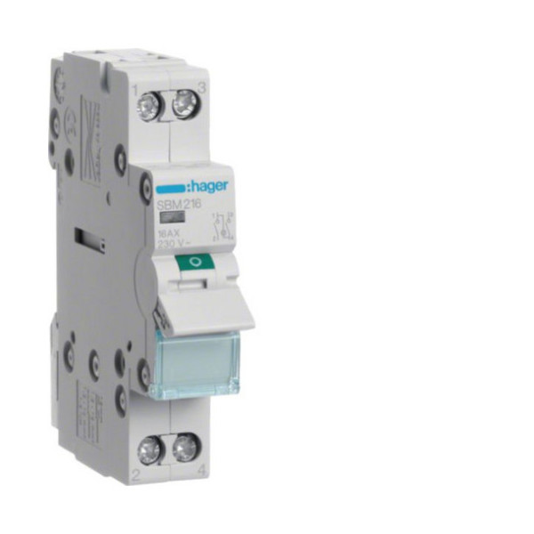 Hager SBM216 Ausschalter 16A 1 Schließer  Neutral 250V AC mit Leuchtmelder 1PLE