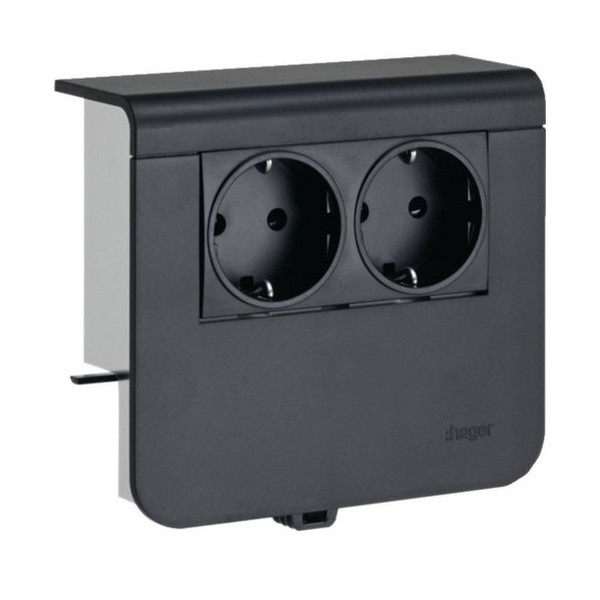 Hager SL200559009011 Geräteträger Steckdose 2-fach vorverdrahtet Steckklemmen zu SL 20x55mm gschwarz