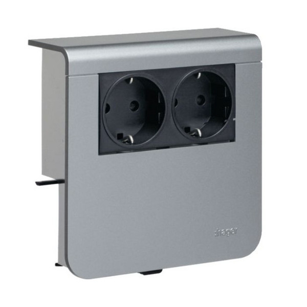 Hager SL20080900D1 Geräteträger Steckdose 2-fach vorverdrahtet Steckklemmen zu SL 20x80mm Dekor Alu