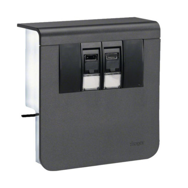 Hager SL200809079011 Geräteträger Datenanschluss 2xCat.6A zu SL 20x80mm graphitschwarz