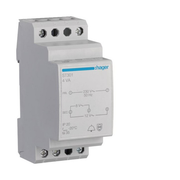 Hager ST301 Klingeltrafo 230V / 8V und 12V 4VA 2PLE