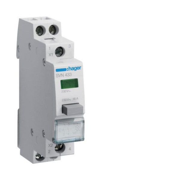 Hager SVN433 Druckschalter 16A 2 Schließer 230V AC mit Leuchtmelder grün 1PLE