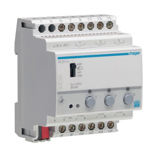Hager TX211A Schalt-/Dimmaktor  3-fach KNX, 1-10V
