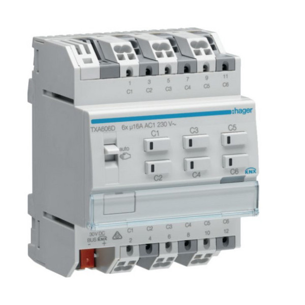 Hager TXA606D Schalt-/Jalousieaktor 6/3-fach KNX easy, 16A, C-Last