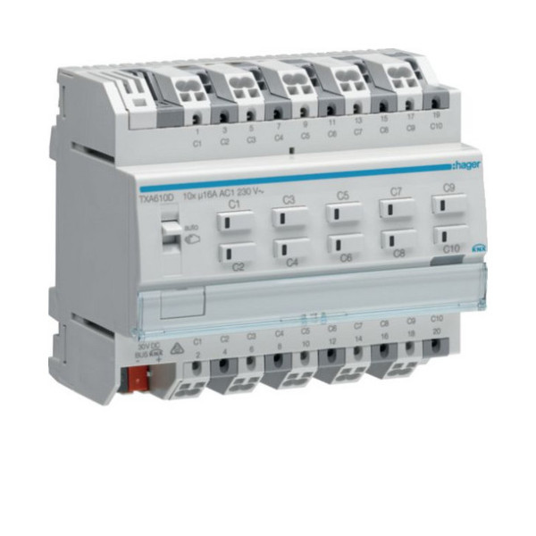 Hager TXA610D Schalt-/Jalousieaktor 10/5-fach KNX easy, 16A, C-Last
