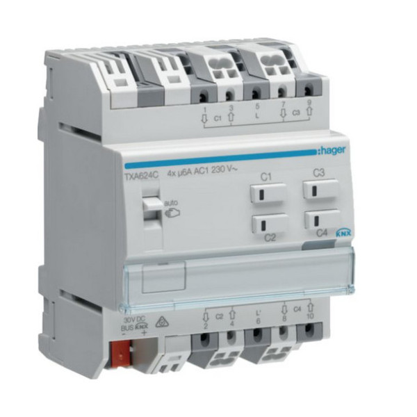 Hager TXA624C Rollladen-/Jalousieaktor 4-fach KNX easy, 230V