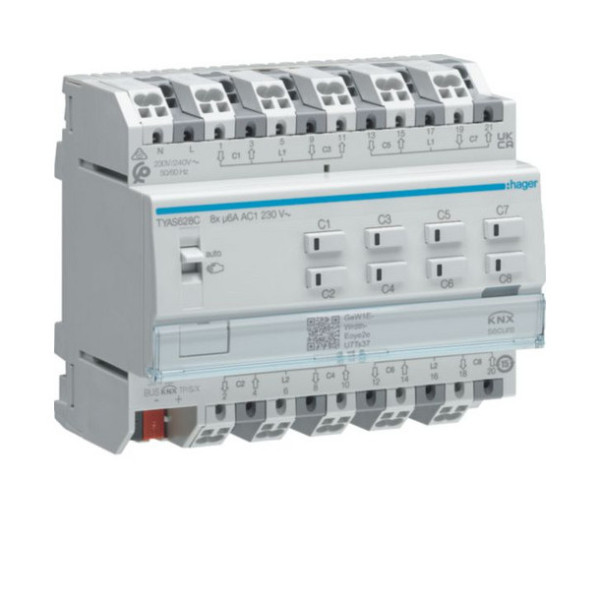 Hager TYAS628C Rollladen-/Jalousieaktor 8fach KNX Secure, 230V