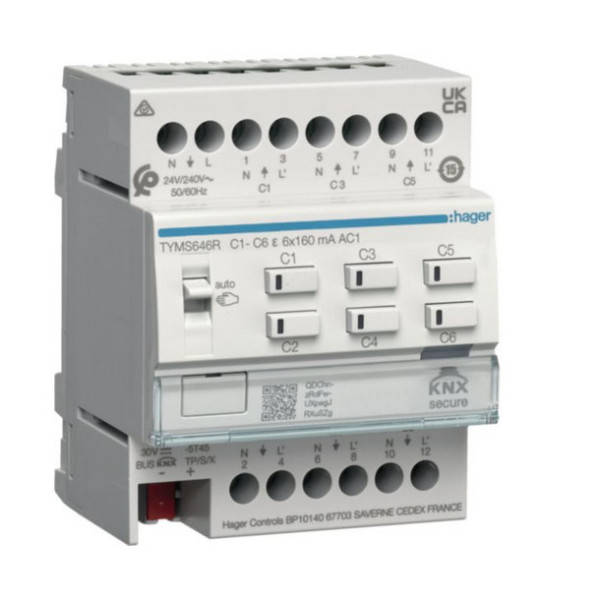 Hager TYMS646R Heizungsaktor 6fach KNX Secure, mit Regler für 24/230V Stellantriebe, Triac