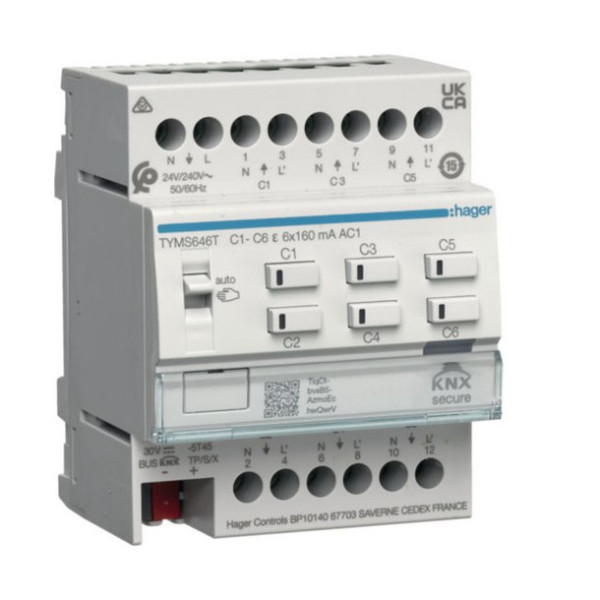 Hager TYMS646T Heizungsaktor 6fach KNX Secure für 24/230V Stellantriebe, Triac