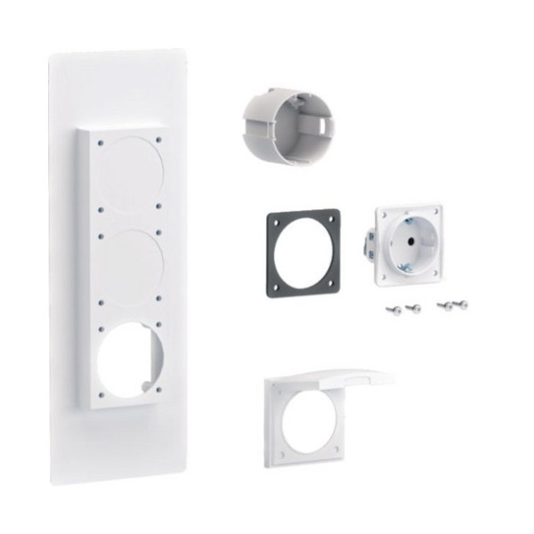 Hager ZY01SD Steckdosenflansch, universZ, 1xSchuko-Steckdose, Verschlussplatte links  rechts