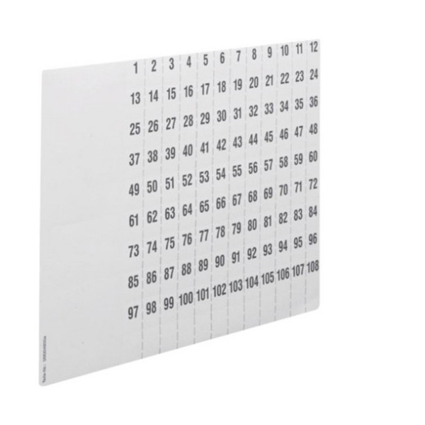 Hager ZZ90C Beschriftungsbögen, univers Z, Nummerierung 1-108, DIN A4, 10 Stück