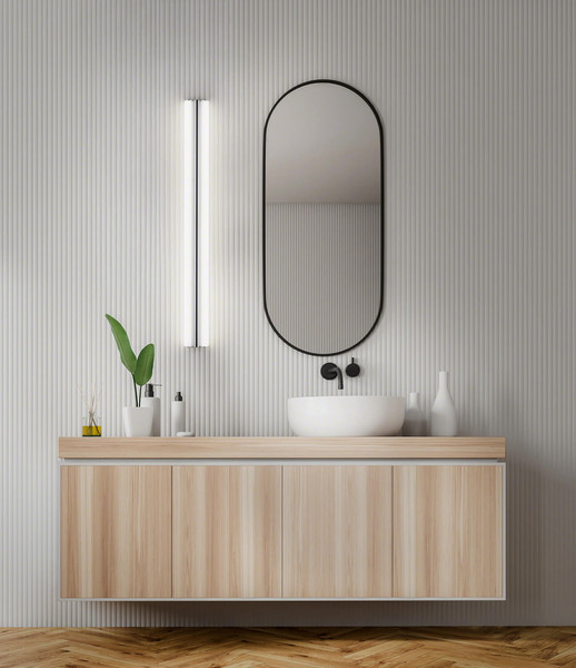 Helestra LOOM LED Wand- und Deckenleuchte 40W IP44 90Ra Steuerbare Lichtfarbe, warm-/neutralweiss Chrom Stahl satiniert