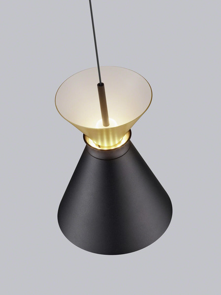 Helestra LUK LED Pendelleuchte 12W dimmbar 90Ra warmweiss Schwarz-Gold Aluminium satiniert Ø15cm