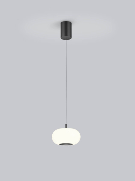 Helestra SAPO LED Pendelleuchte 12W dimmbar 90Ra warmweiss Mattschwarz Aluminium Opalglas weiß Ø20cm