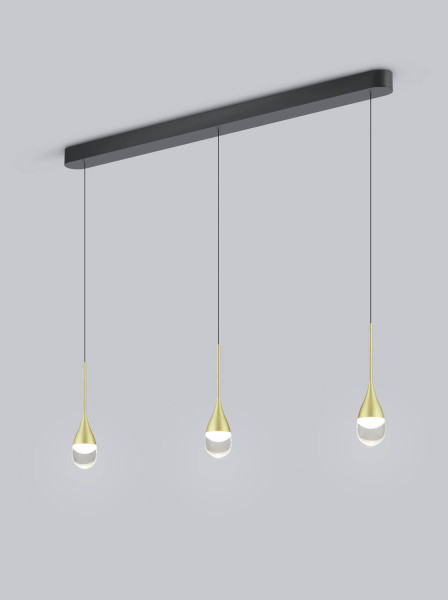 Helestra DEEP LED Pendelleuchte 24W dimmbar 90Ra warmweiss Schwarz-Gold Aluminium Glas teilsatiniert 120cm