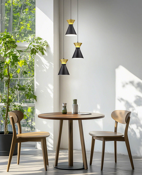 Helestra LUK LED Pendelleuchte 30W dimmbar 90Ra warmweiss Schwarz-Gold Aluminium satiniert Ø33cm