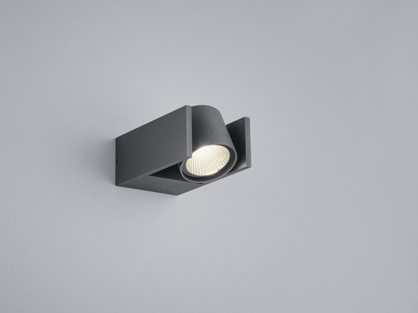 Helestra SILA LED Wandleuchte 8W dimmbar IP54 90Ra warmweiss schwenkbar Graphit Aluminium Glas klar