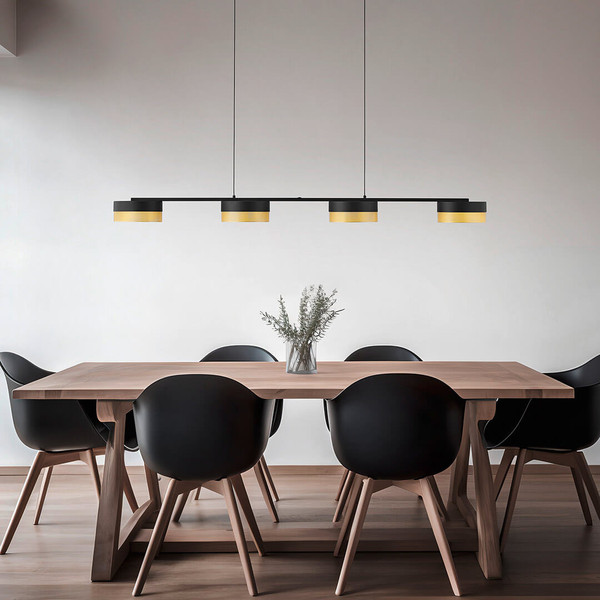 Hell LED Pendelleuchte Mesh dimmbar 44W warmweiss 90Ra Schwarz Gold 110x12cm 20619/4-06