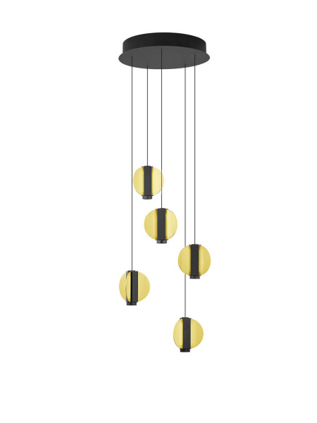 Hell Iris LED Pendelleuchte 5-fach Warmweiß Dimmbar 60-180cm >90Ra Schwarz/Gold 20698/5-51