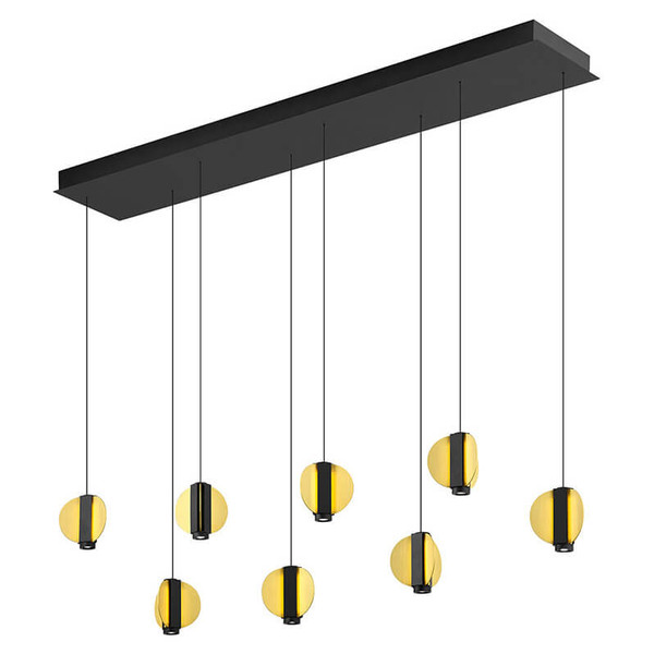 Hell LED Pendelleuchte Iris dimmbar 60W warmweiss 90Ra B-Link Schwarz Gold 140x22cm 20699/8-51