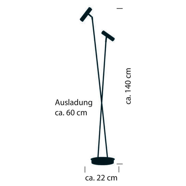 Hell LED Stehleuchte Tom dimmbar 12W warmweiss Nickel matt 140cm 60411/2-92