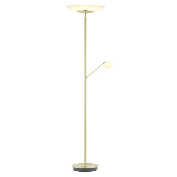 Hell LED Stehleuchte Ferdi dimmbar 41W CCT steuerbare Lichtfarbe 3-stufig extrawarm- bis neutralweiss 90Ra Messing matt Alabasterglas 180cm 60583/2-01