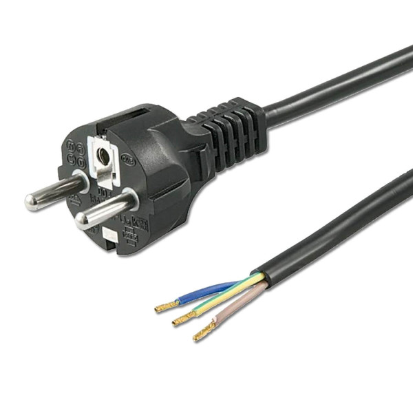 ISOLED Schutzkontakt-Stecker schwarz, 1,5m, lose Kabelenden
