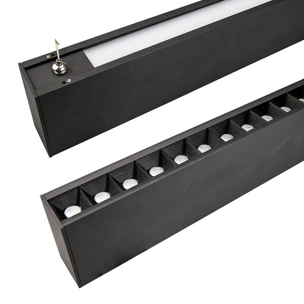 ISOLED LED Hängeleuchte Raster Up+Down, 15+32W, 8,5x128cm, schwarz, UGR6, 3000K, dimmbar