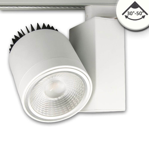 ISOLED 3-PH Schienen-Strahler fokussierbar, 30W, 30°-50°, weiß matt, 4000K, dimmbar