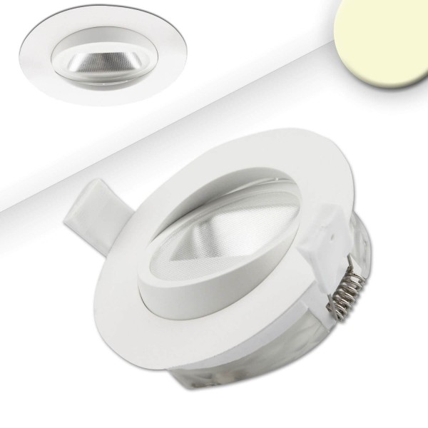 ISOLED LED Einbaustrahler asymmetrisch COB, weiß, 8W, 50°, IP44, rund, warmweiß, dimmbar