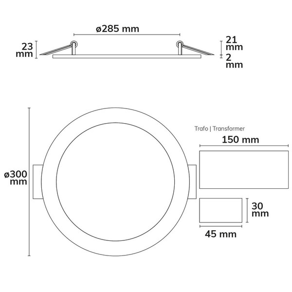 Isoled LED Downlight, 24W, rund ultraflach weiß, 300mm, ColorSwitch 3000/3500/4000K, dimmbar 115597
