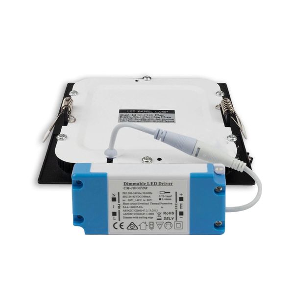 ISOLED LED Downlight, 18W, eckig ultraflach schwarz, 225x225mm, Colorswitch 3000/3500/4000K, dimmbar