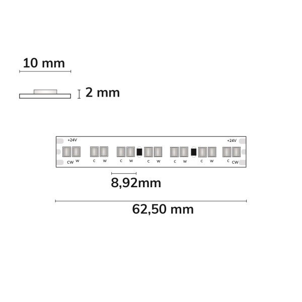 ISOLED LED HEQ922/960 Linear CCT Flexband, 24V DC, 15W kw-15W ww, 140lm/W, IP20, 5m Rolle, 224 LED/m