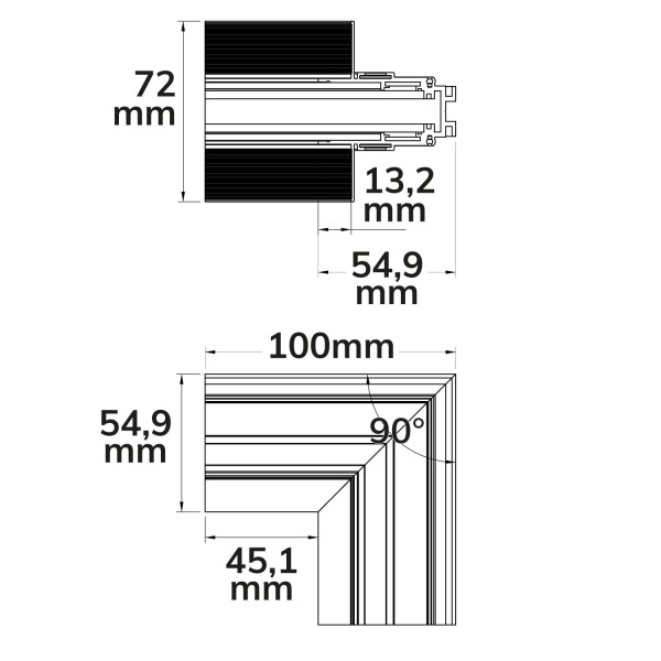 ISOLED Track48 Eckschiene 90° vertikal für Trockenbauschiene, schwarz, nicht stromführend