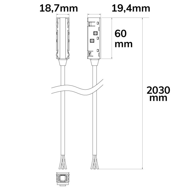 ISOLED Track48 Stromeinspeisung mit 200cm Anschlusskabel, max. 6A, 4-polig DALI